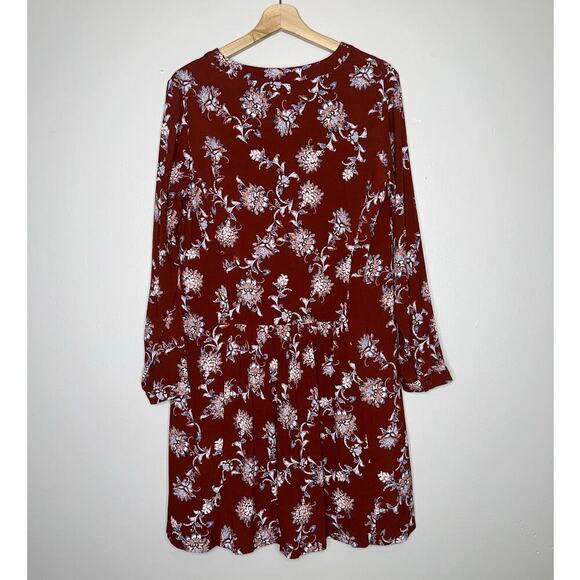 Garnet Hill Long Sleeve Knee Length Floral Dress Patch Pockets Burnt Orange 6 - Picture 7 of 7